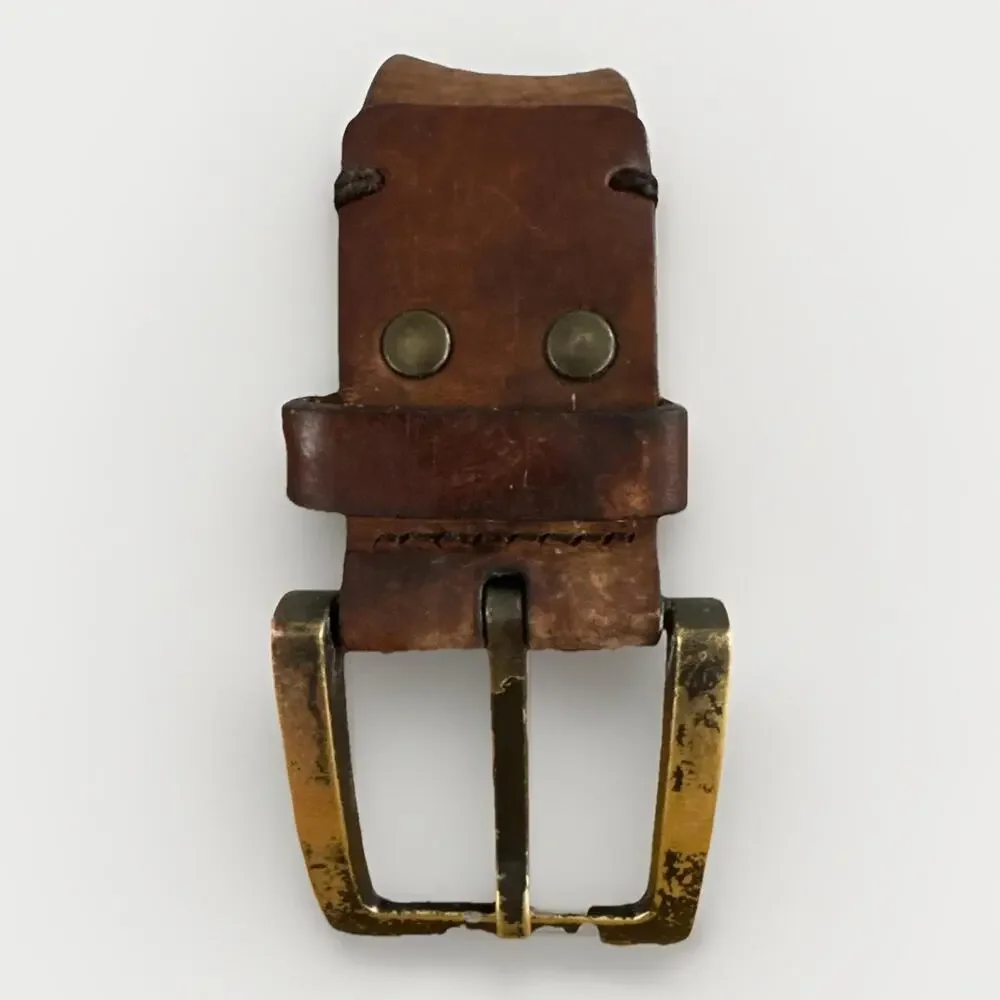 Old Navy Distressed Brown Leather Belt - Men's 36” - Brass Buckle 1.25” W